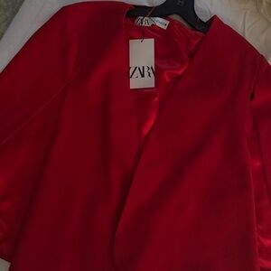 Zara Women's Vibrant Red Cape Blazer
